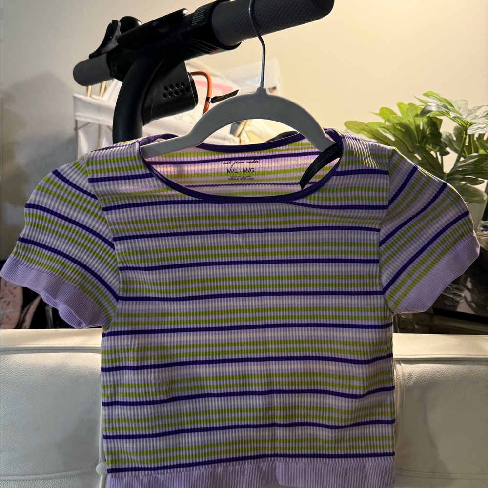 Urban Outfitters Purple and Green Striped Short Sleeve Tee